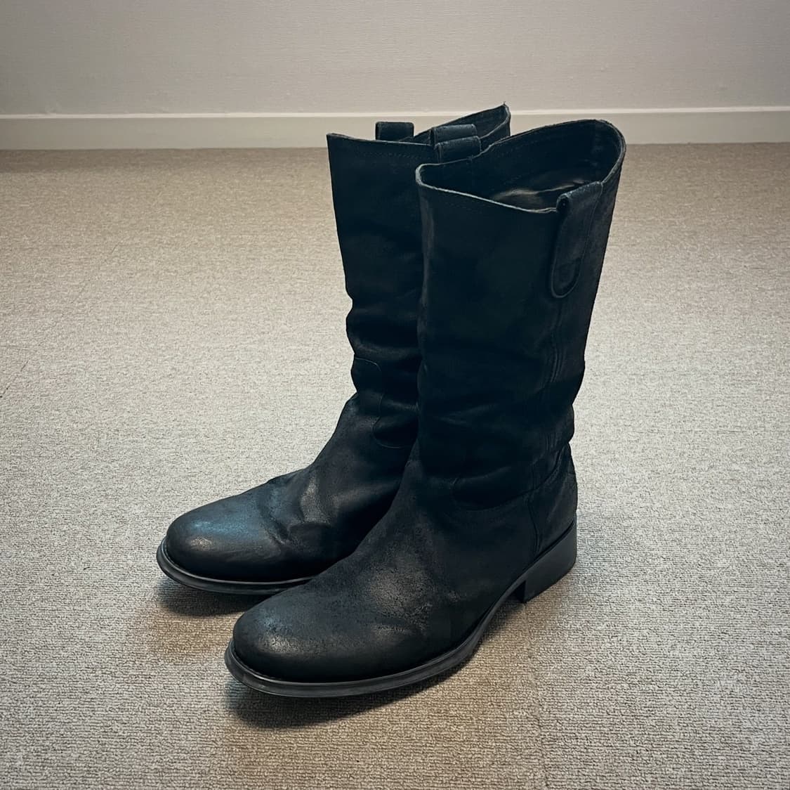 보에모스 블랙 레더 웨스턴 부츠 상품이미지1