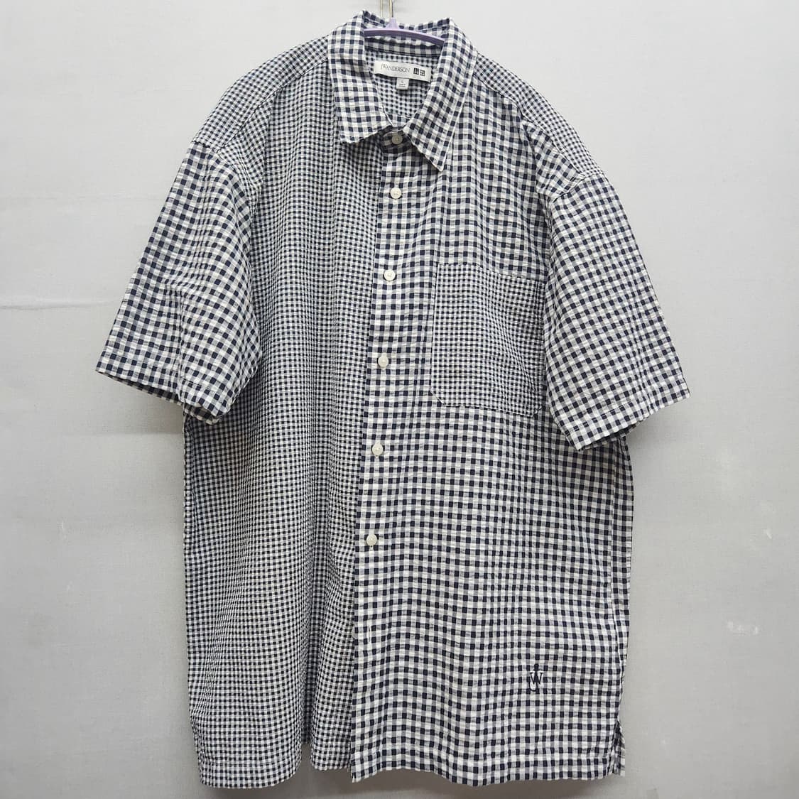 유니클로xJW앤더슨 원포켓 시어서커 체크 반팔셔츠L(XL) 상품이미지1