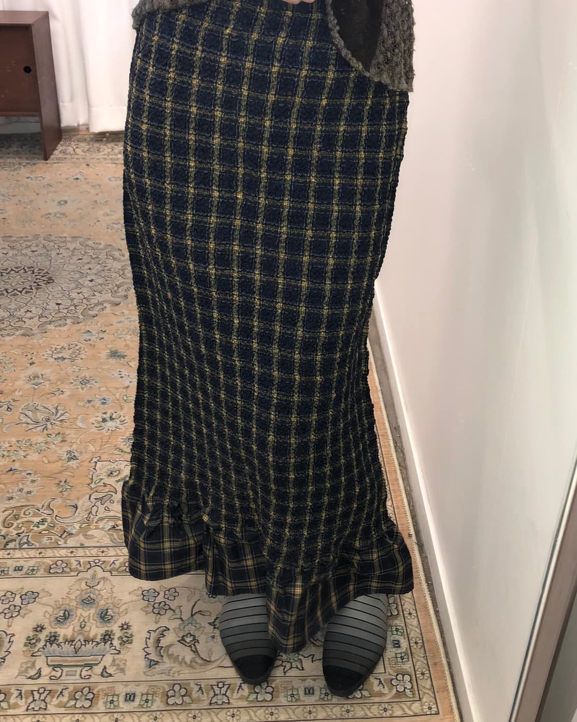 체크 팝콘 밴딩 스커트 상품이미지1