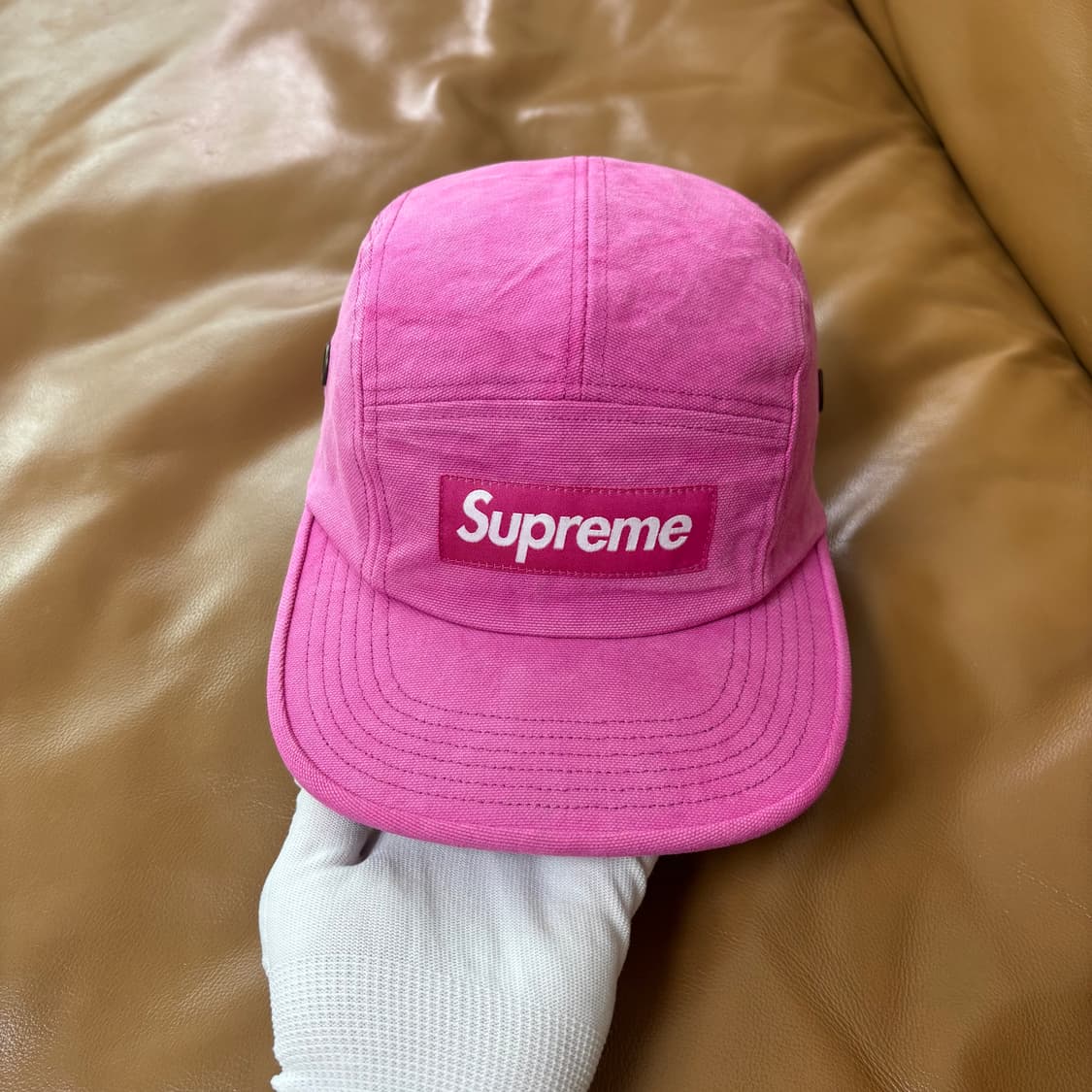 슈프림 캠프캡 모자 박스로고 스톤 워시드 마젠타 핑크 상품이미지2