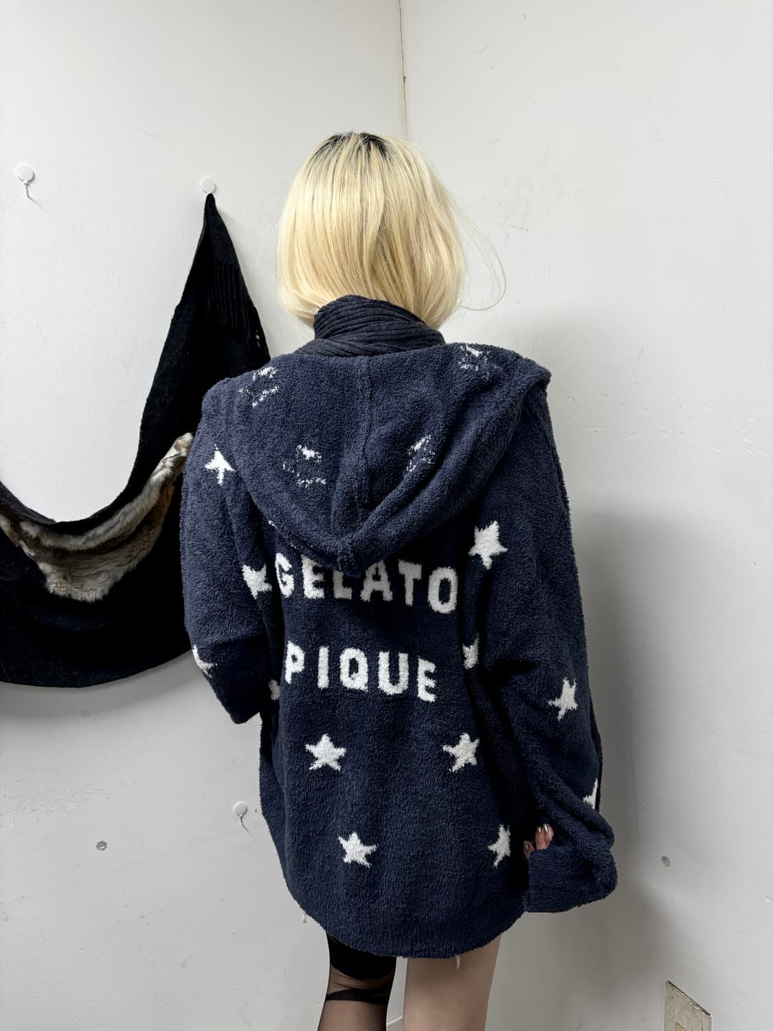  Star Print Fleece Over Fit Hoodie Zip U 상품이미지5