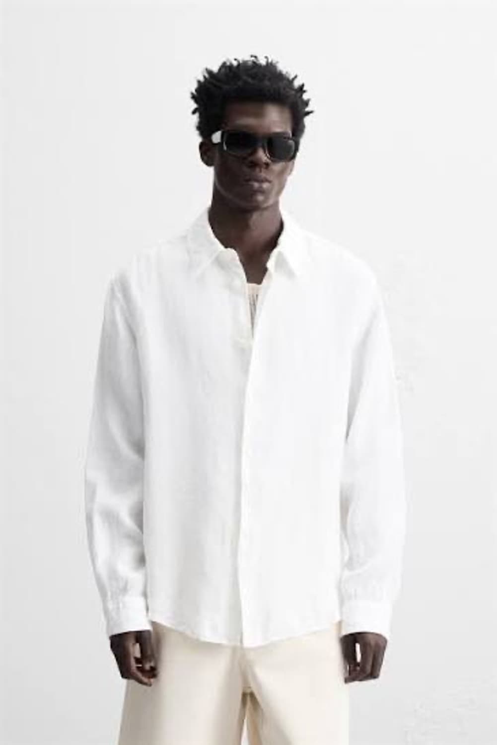 ZARA 자라 남성용 린넨 긴팔 셔츠 화이트 상품이미지1