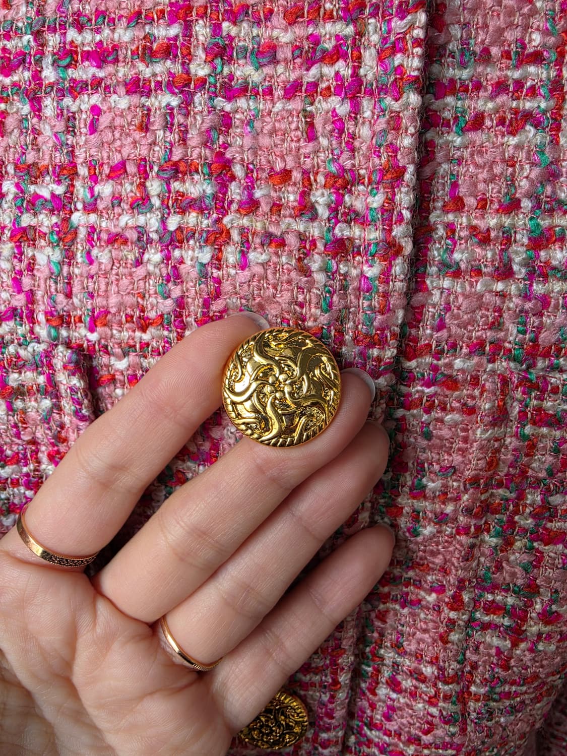 미착용 새상품 핑크 금장 버튼 트위드 자켓 상품이미지4