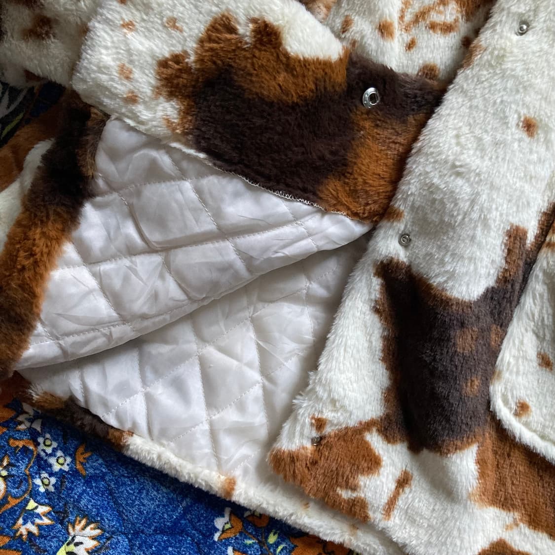 빈티지 사우스 웨스턴 카우 스킨 패턴 플리스 퍼 버튼 포켓 자켓 아터 상품이미지4