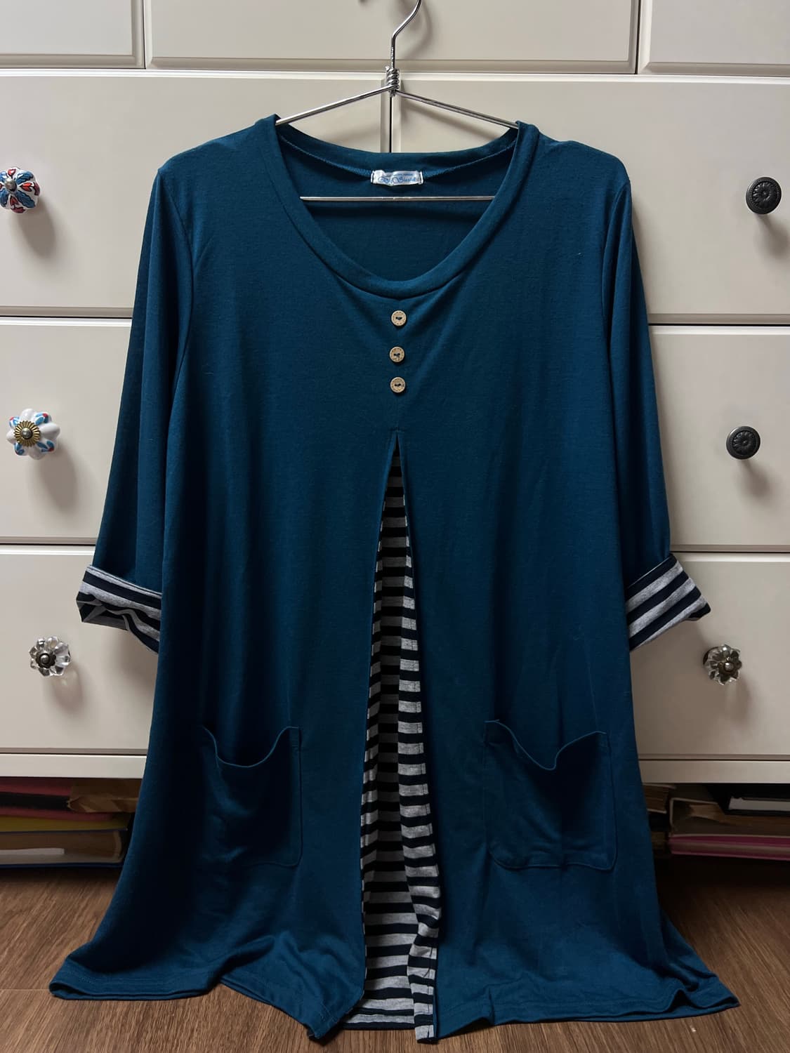 모리걸 스트라이프 배색 7부 티셔츠 상품이미지1