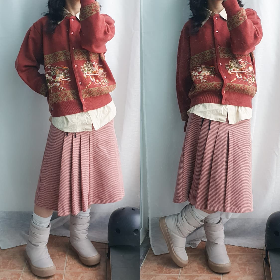 빈티지 유럽 시골 자수 울 100 니트 가디건 상품이미지7