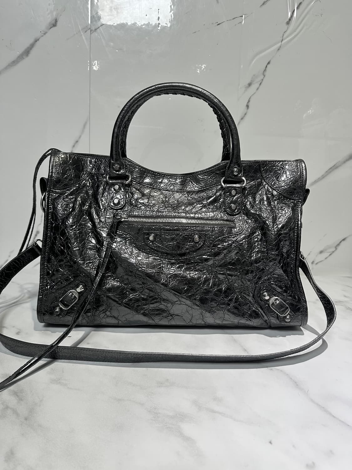 [새상품급 정품] 발렌시아가 르 시티 모터백 미디움 실버 상품이미지5