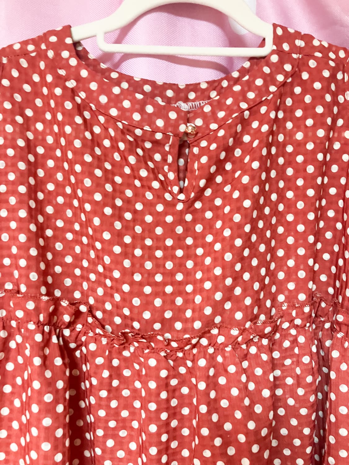 jpn 레드 어깨트임 도트 블라우스 상품이미지3