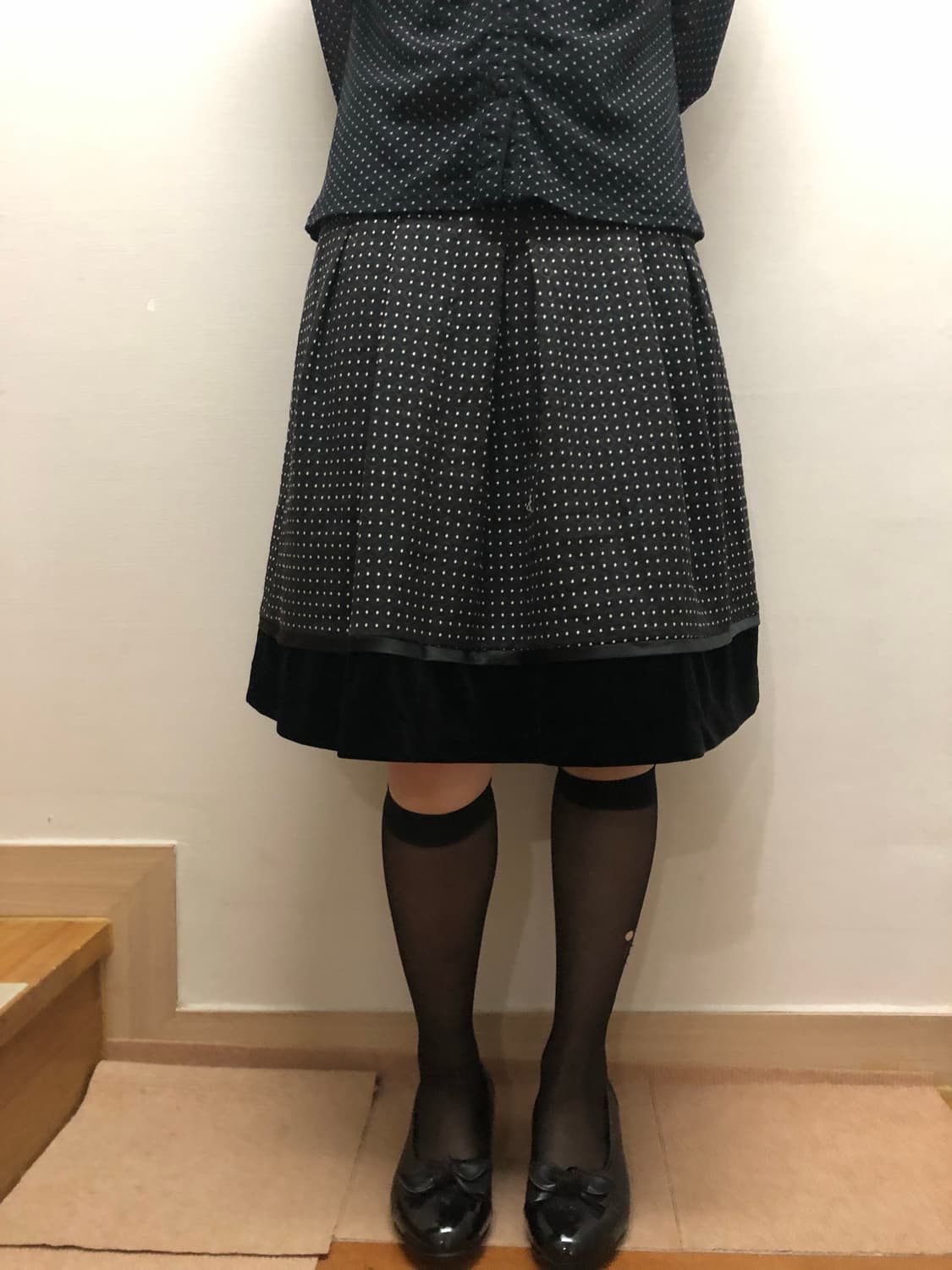 빈티지 블랙 도트 미디 스커트 상품이미지2