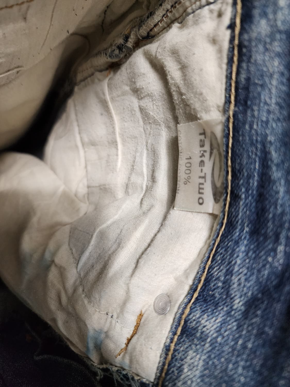 TAKE TWO 가죽배색 자수레터링 올드스쿨 청바지 상품이미지8