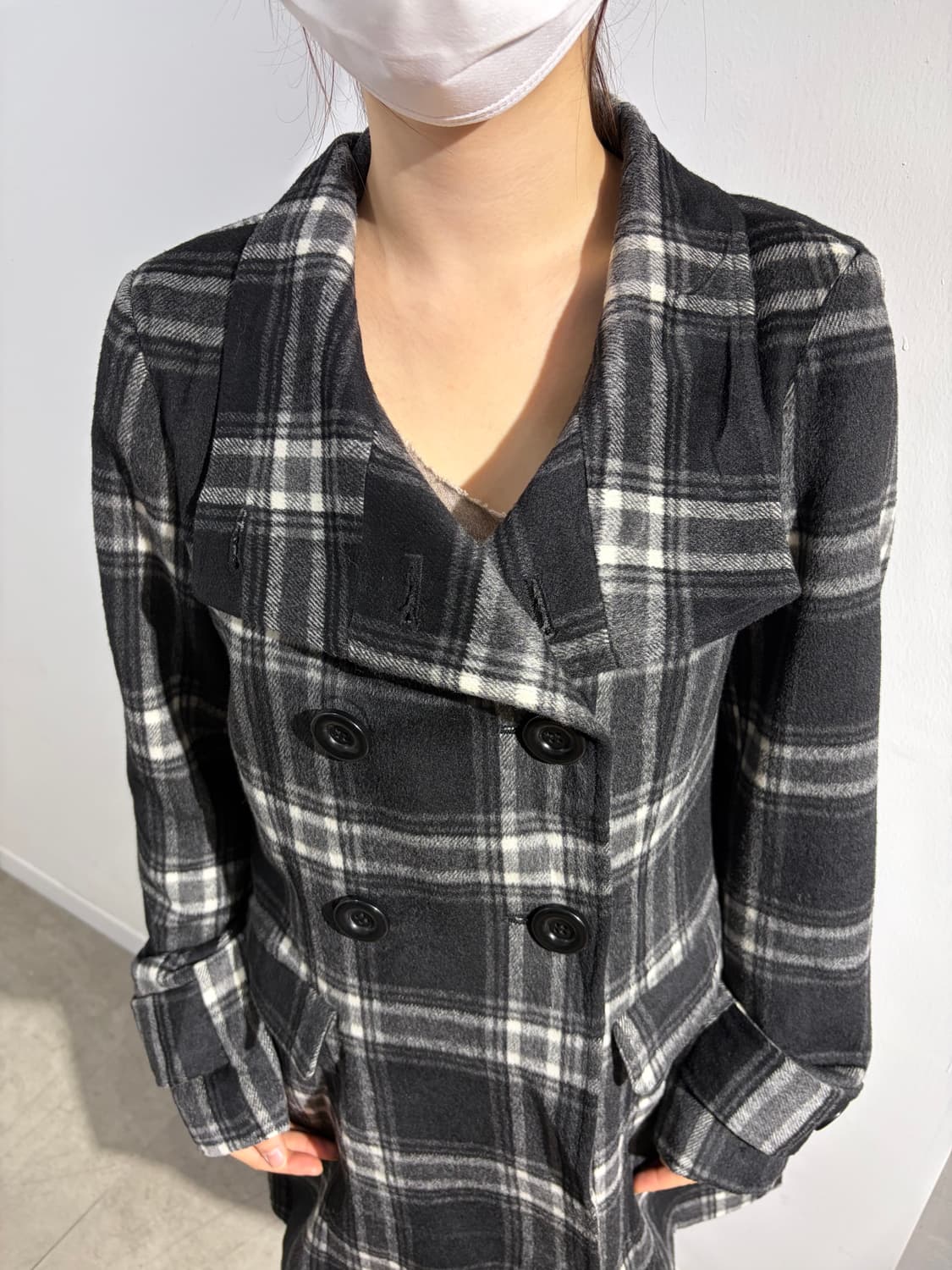 일본 빈티지 FOVL 락펑크 체크 더블버튼 미디 코트 상품이미지6