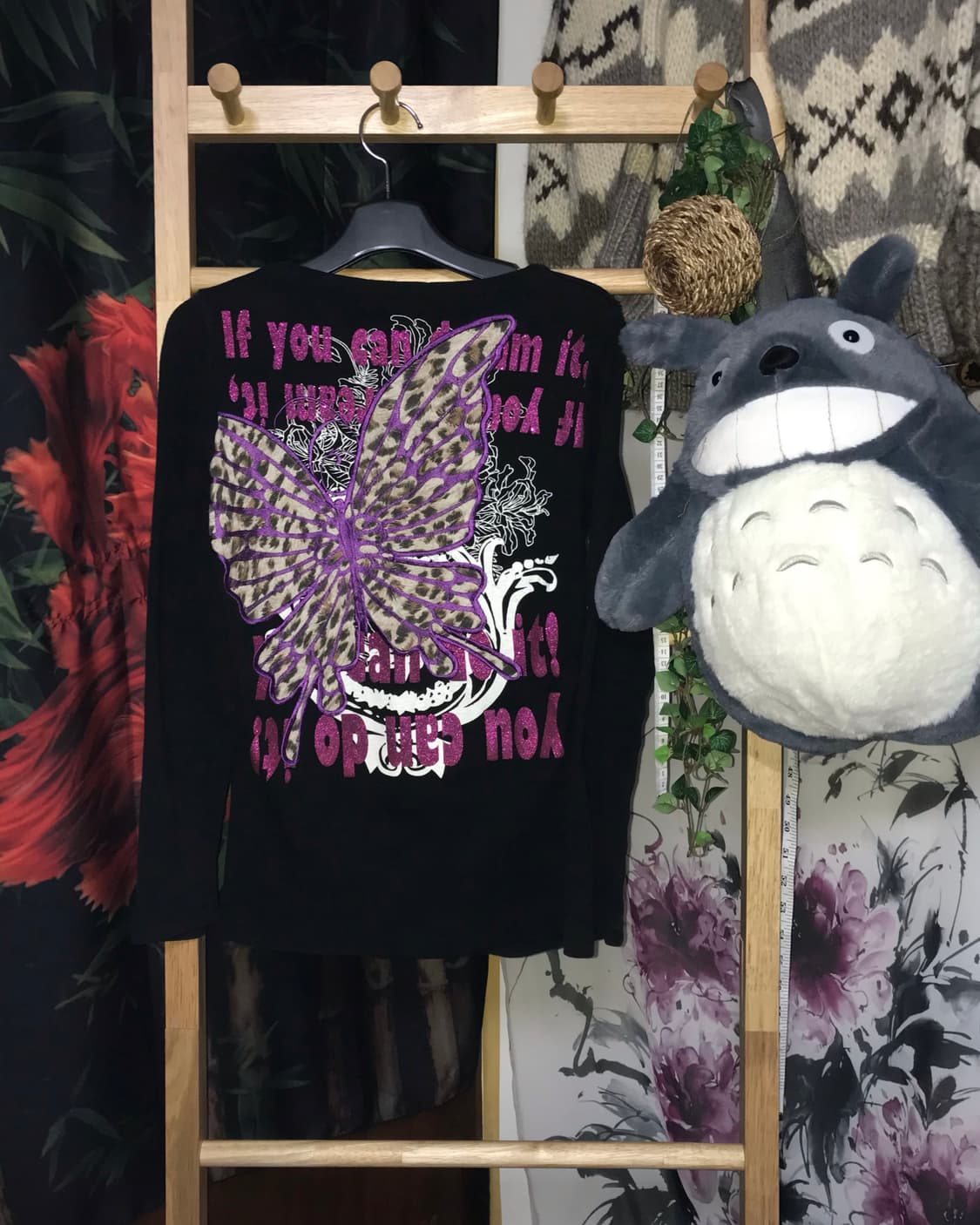 M.K.R 빅 호피 퍼플 나비 자수 펑크 블랙 롱 슬리브 상품이미지5