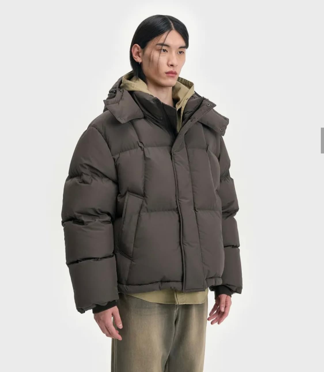 25FW 벨리에 크로스라인 후디스 구스다운 블랙/딥브라운 상품이미지2