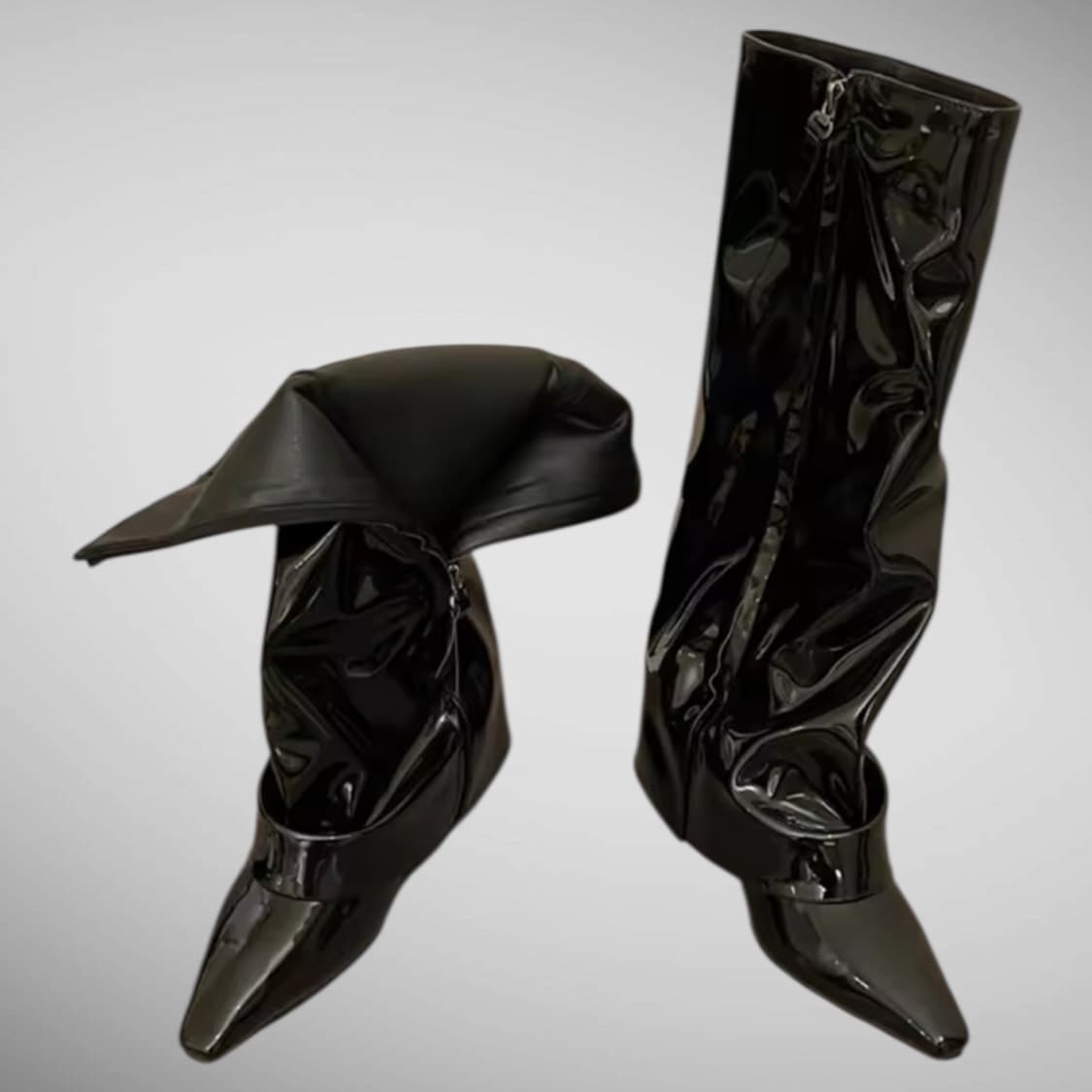 [240] 유광 에나멜 블랙 롱부츠 웨지힐 상품이미지3