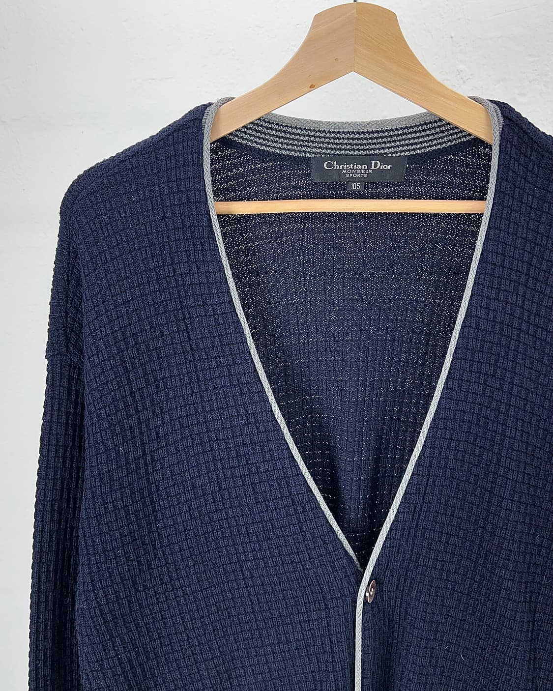 90s 크리스찬 디올 네이비 와플 배색 니트 가디건 상품이미지2