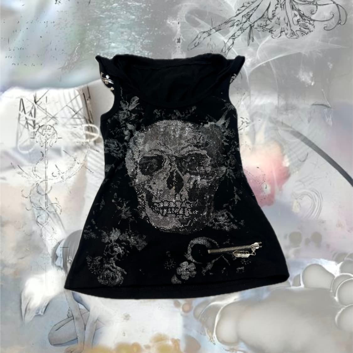 Punk Cubic Skull Hoodie sleeveless 상품이미지7