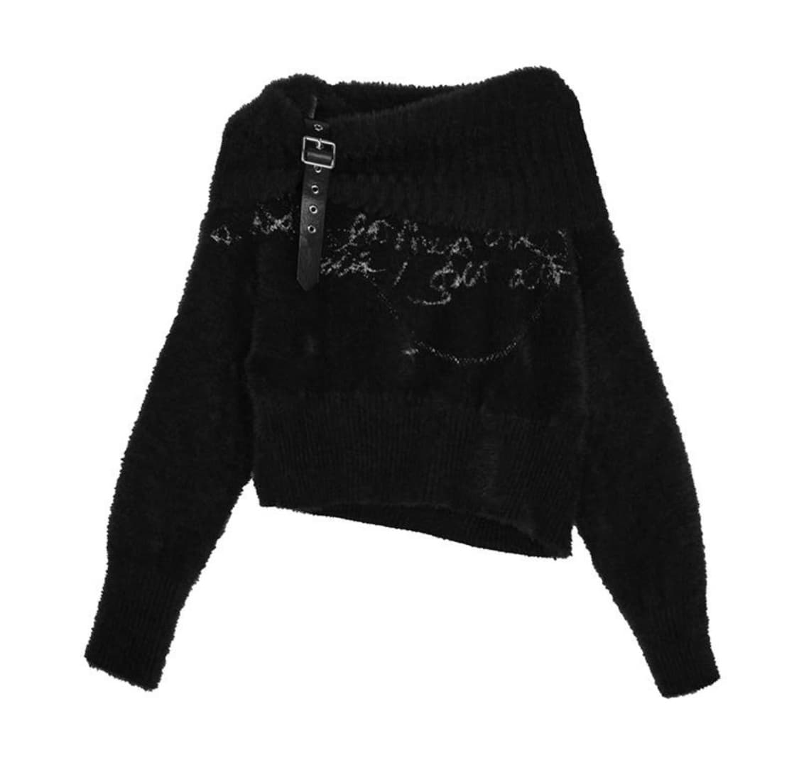 오프숄더 니트 체인 자카드 벨트 롱 스웨터 상품이미지4