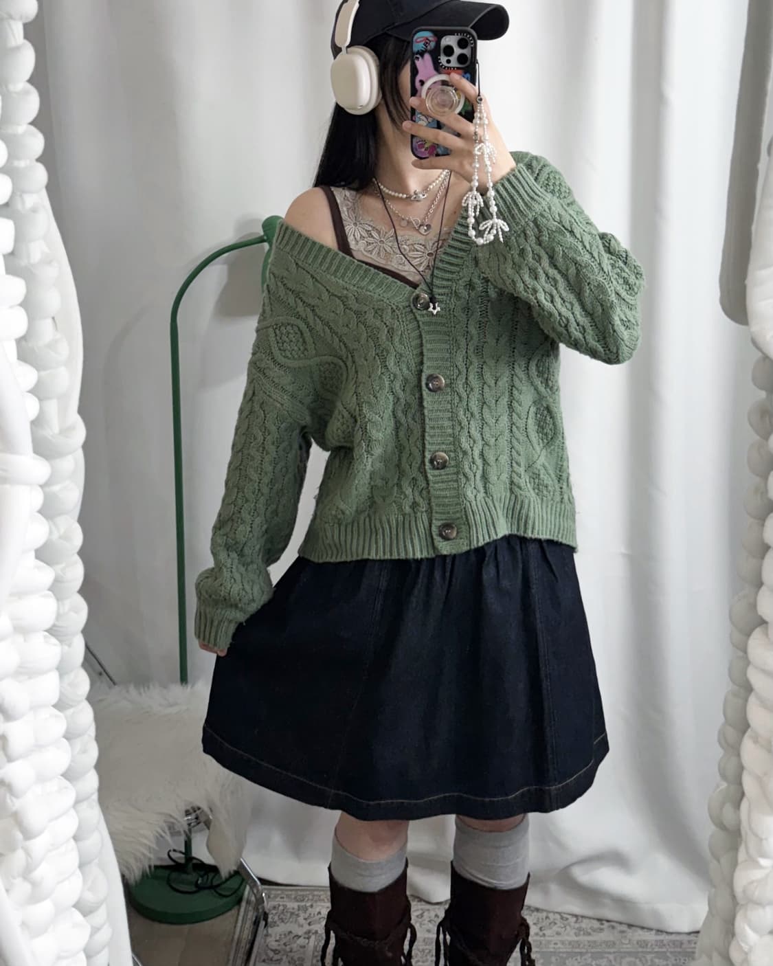 데님 코르셋 플레어 미디 스커트 상품이미지8