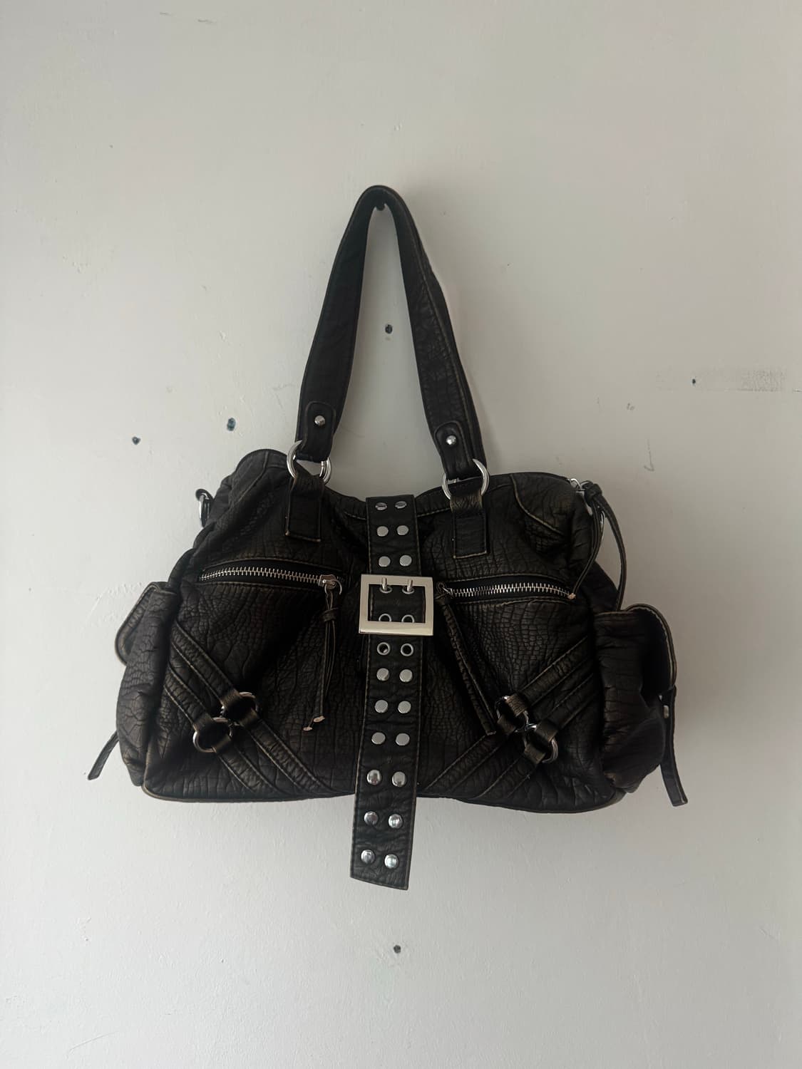 빈티지워싱 빅벨트 지퍼 숄더백 상품이미지1