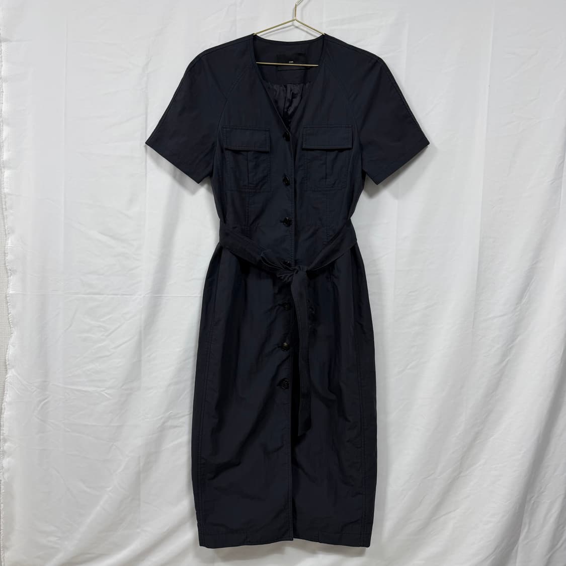 오르(ORR) 래글런 버튼 벨티드 네이비 롱원피스 상품이미지1