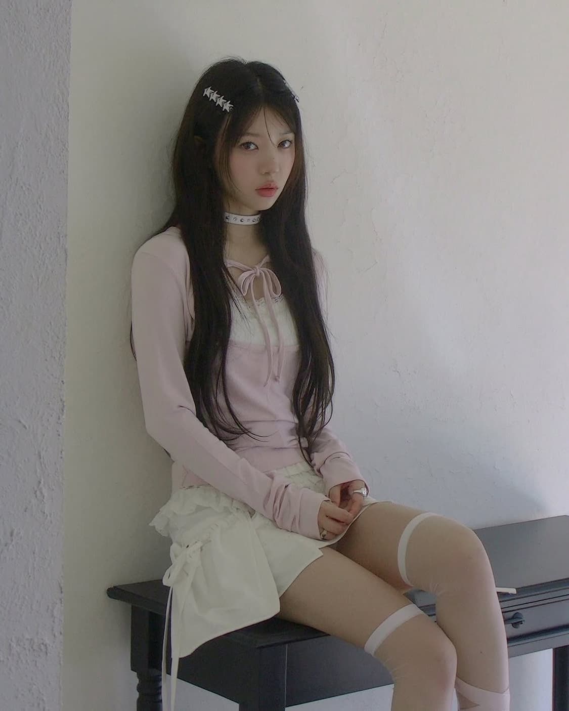 새상품) 페르트 pehrt 투웨이 리본 티셔츠 베이비핑크 아일릿 모카 상품이미지2