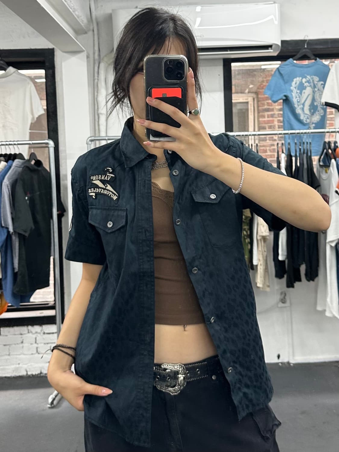 밴슨 레더 파이톤 스컬 패치 셔츠 상품이미지3