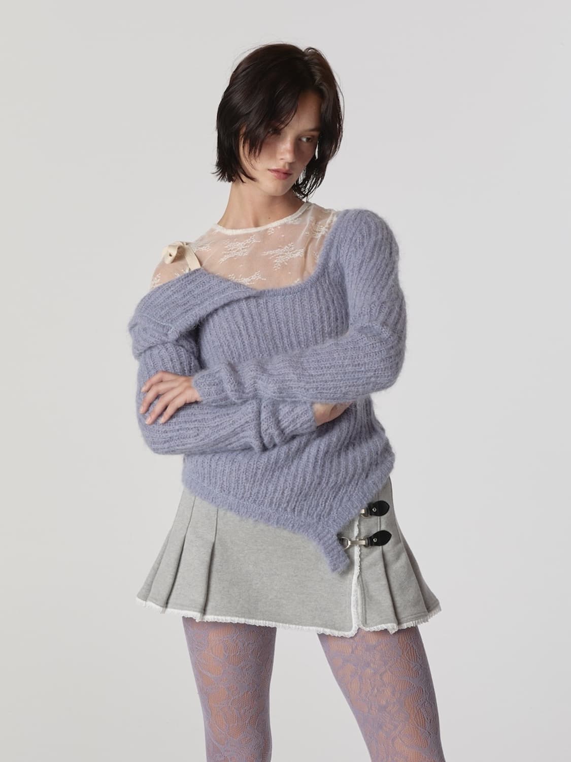 글로니 아이사 ISA ASYMMETRICAL 오프숄더 니트 탑 블루벨 상품이미지2