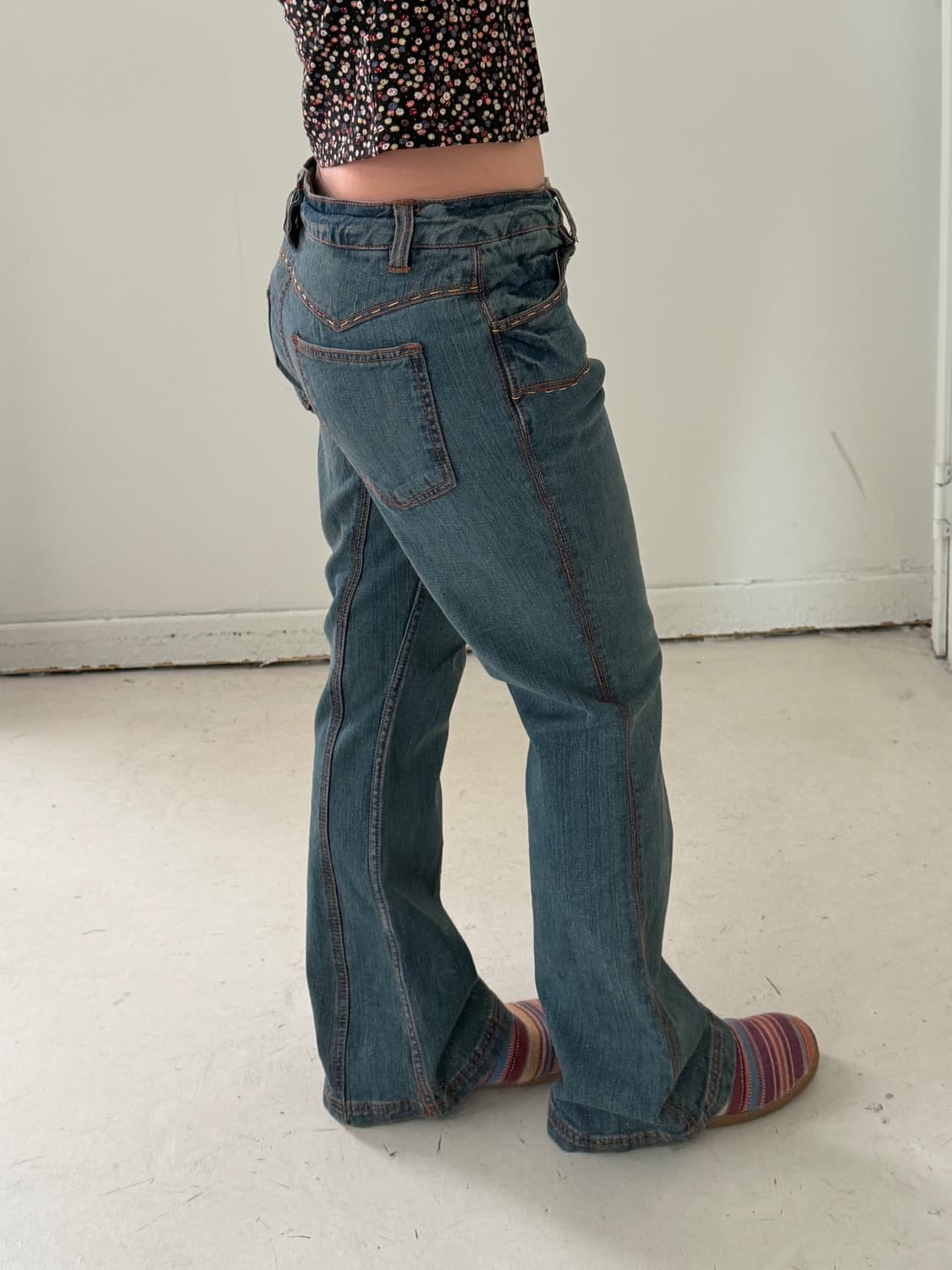 일본빈티지 페어리코어 자수 부츠컷데님 상품이미지3