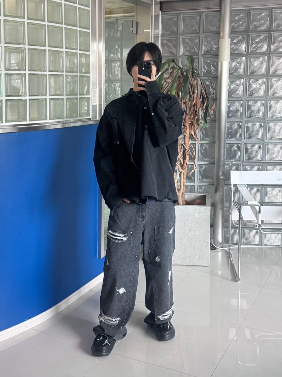 Double Knee Denim Wide Pants 상품이미지4