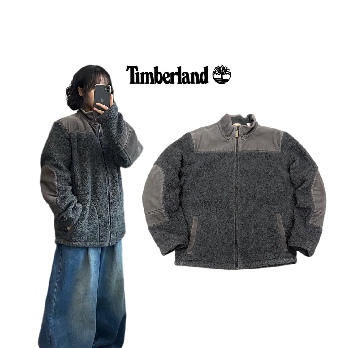 팀버랜드 올드스쿨 카키 브라운 배색 플리스 자켓 상품이미지1