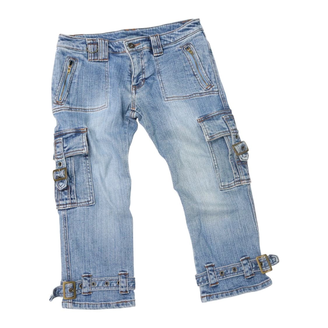 빈티지 멀티 포켓 디테일 벨티드 중청 카고 데님 팬츠 (25-26) 상품이미지1