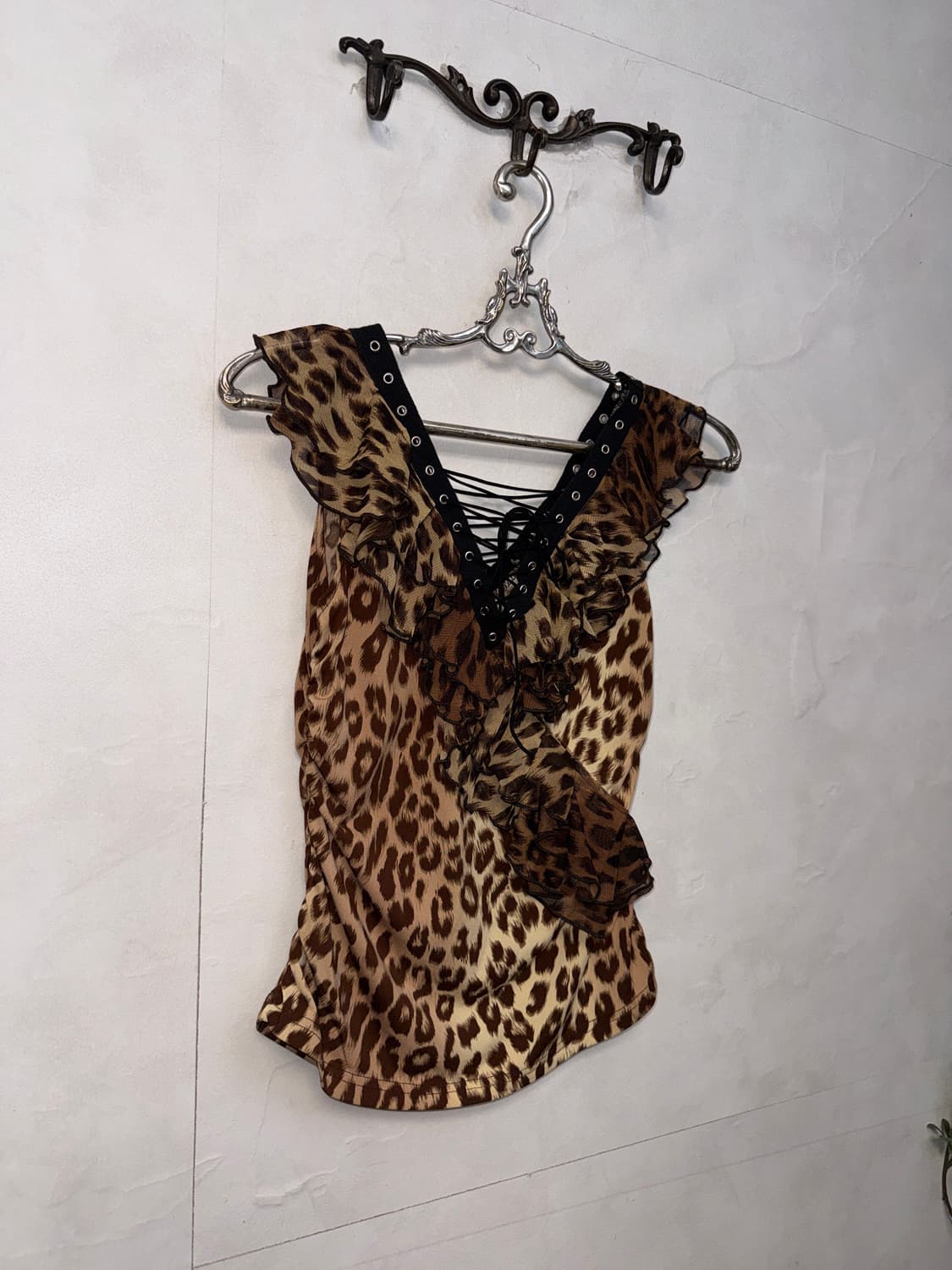Brown leopard frill laceup sleeveless  상품이미지3