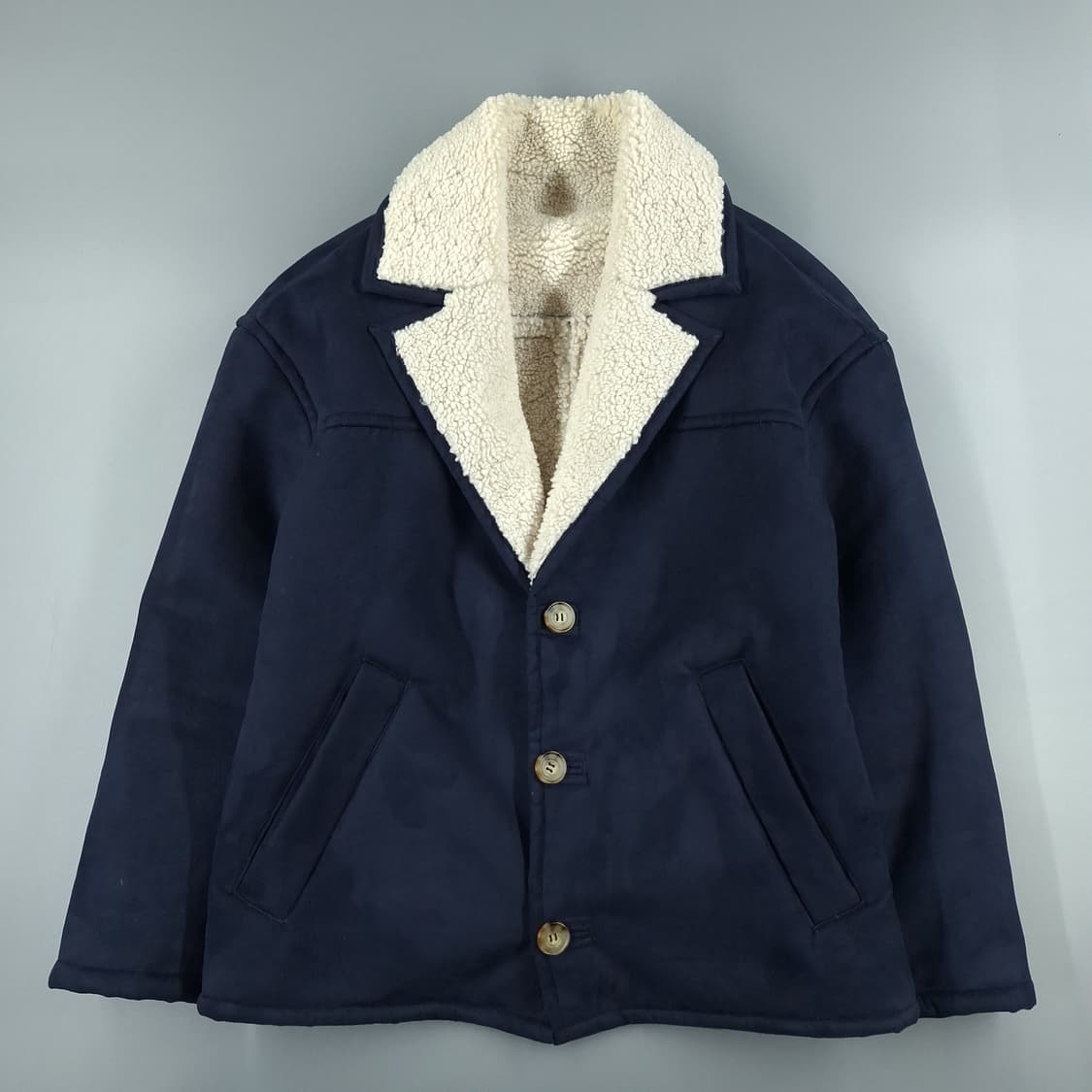 자라 네이비 아이보리 비건레더 스웨이드 아메카지 이너플리스 카라넥 무스탕 상품이미지2