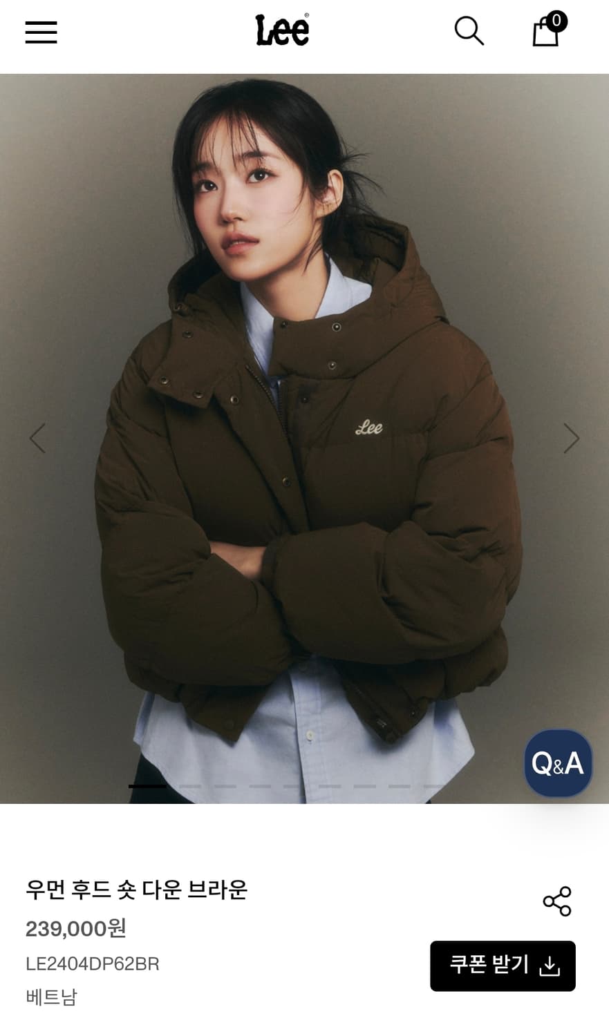 Lee 우먼 후드 숏 다운 브라운 상품이미지1