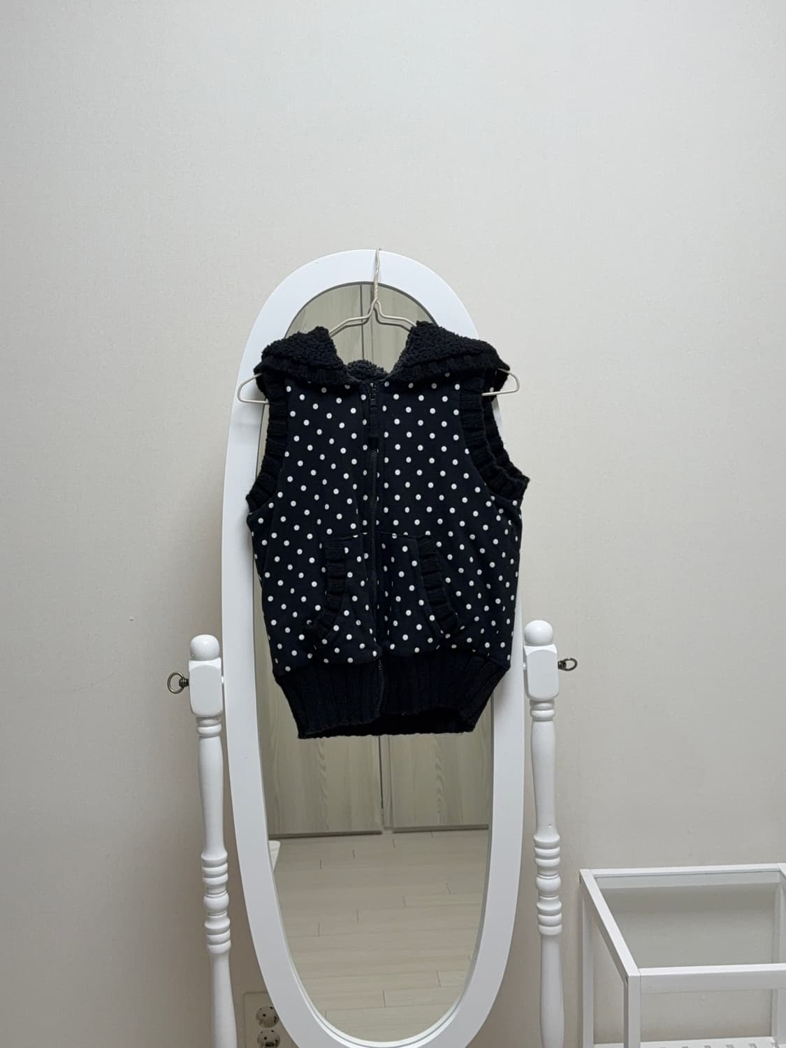 Japanese vintage 도트 후드 조끼 집업 상품이미지1