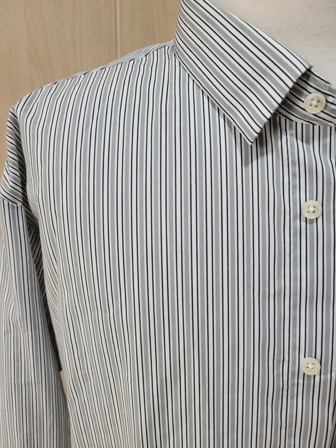 지이크 SIEG 남자 오버핏 스트라이프 셔츠 120 카키 상품이미지3