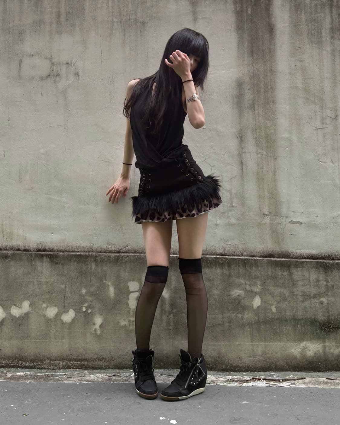 Gal Leopard Lace-Up Fur-Trimmed Skirt 상품이미지4