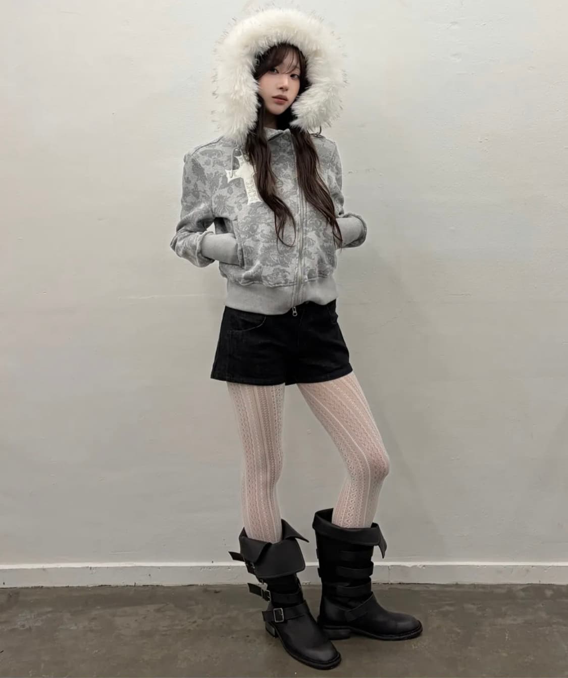 러브이즈트루 퍼 후드집업 GT FUR UNBALANCE GREY 상품이미지5