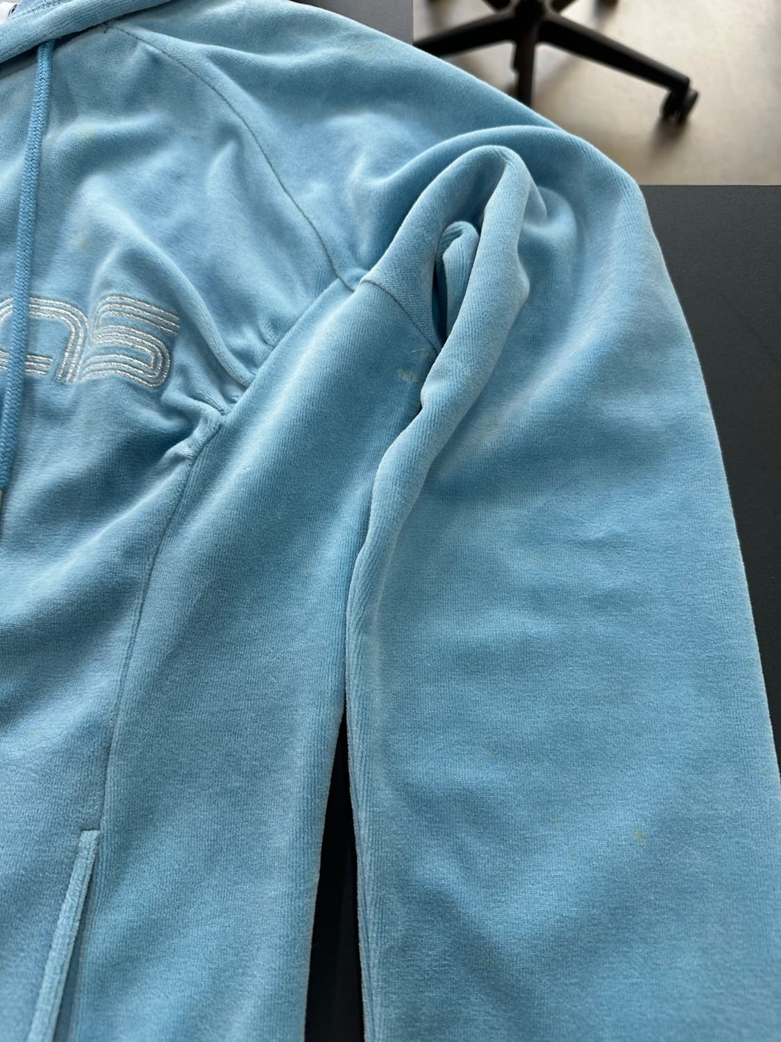 아디다스 블루 벨루어 셔링 후드집업 상품이미지7