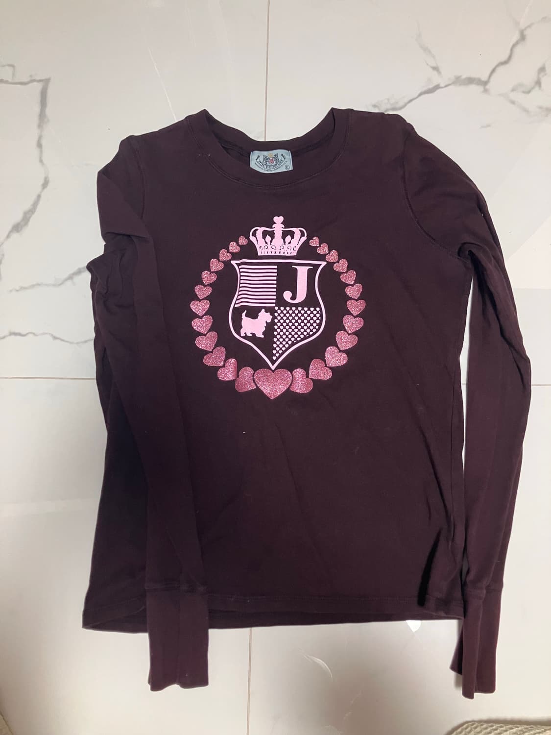 Y2K 쥬시꾸뛰르 브라운 핑크프린트 긴팔 쭉티 티셔츠 XL 상품이미지1