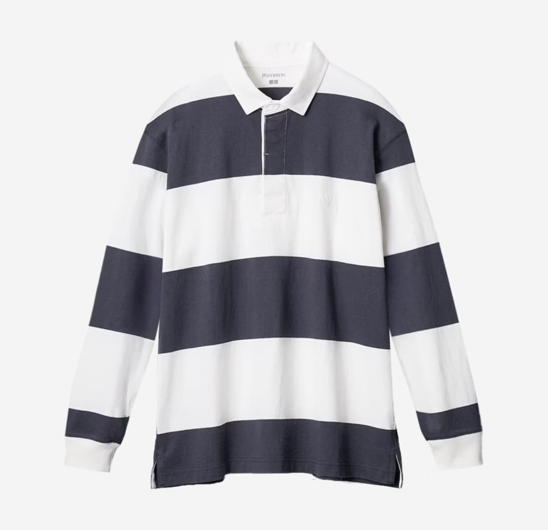 유니클로 X JW ANDERSON 스트라이프 폴로 셔츠 네이비 M 상품이미지1