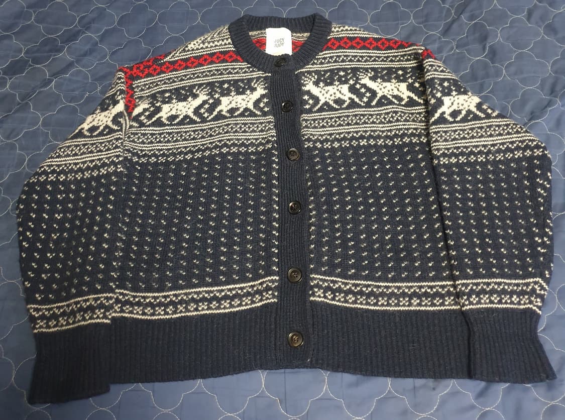 쥬시쥬디 라운드넥 자가드 울 니트 가디건 네이비 (2XS) 상품이미지1