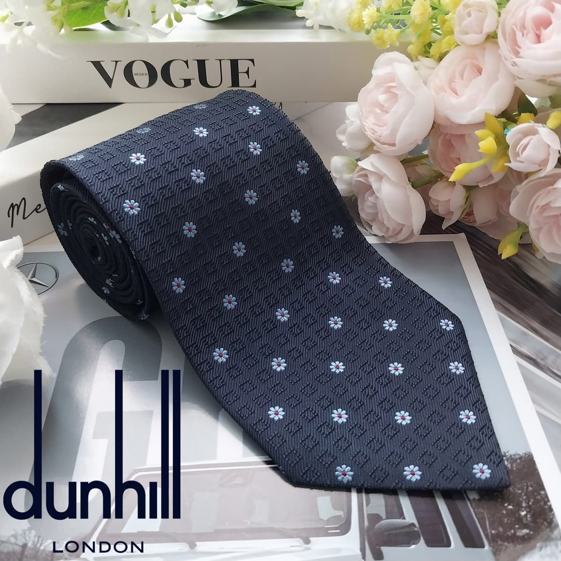 던힐 실크 플라워 자수 모티브 넥타이 9.4cm A+등급 K2181 상품이미지2