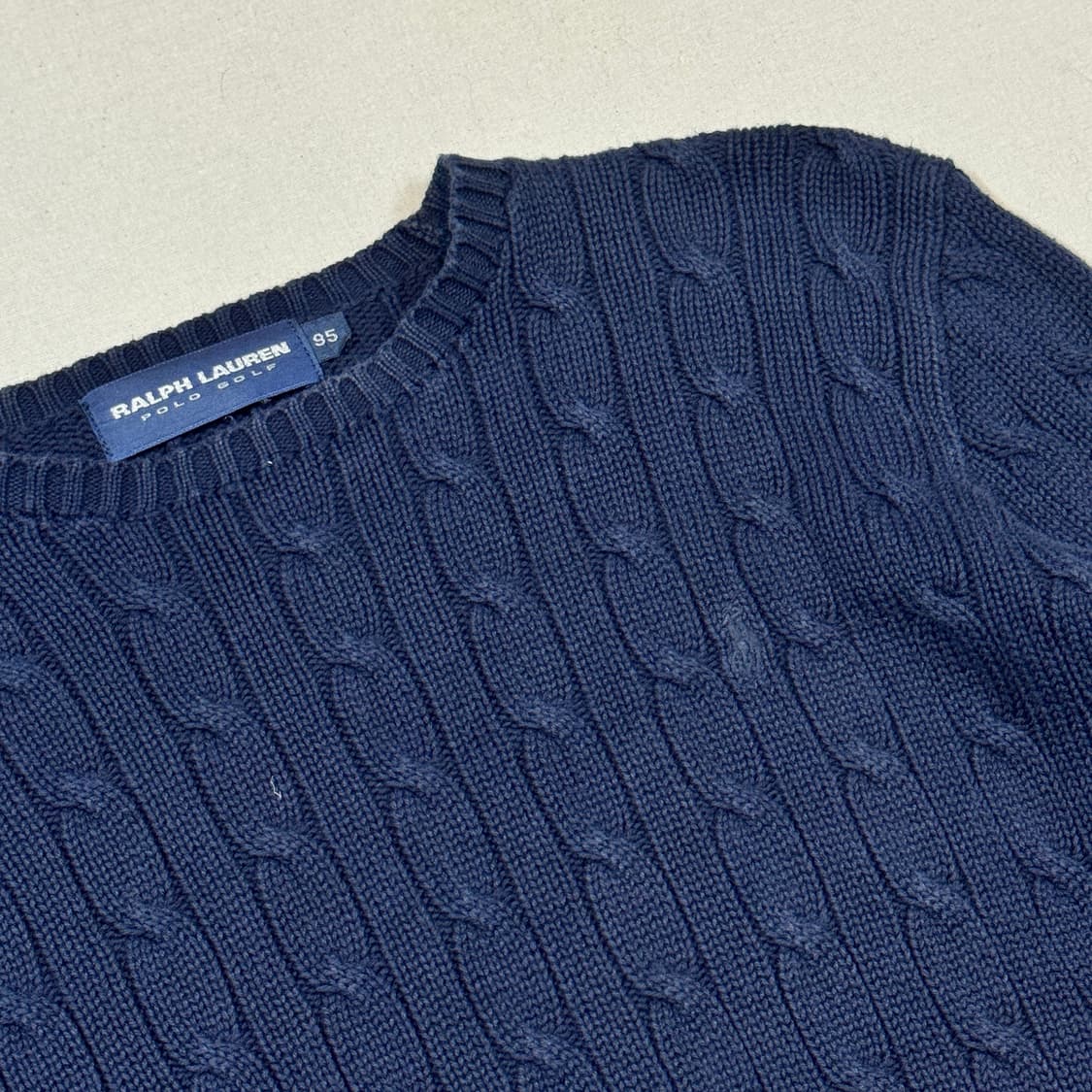 M) 폴로 랄프로렌 코튼 케이블 꽈배기 라운드넥 니트 네이비 상품이미지4