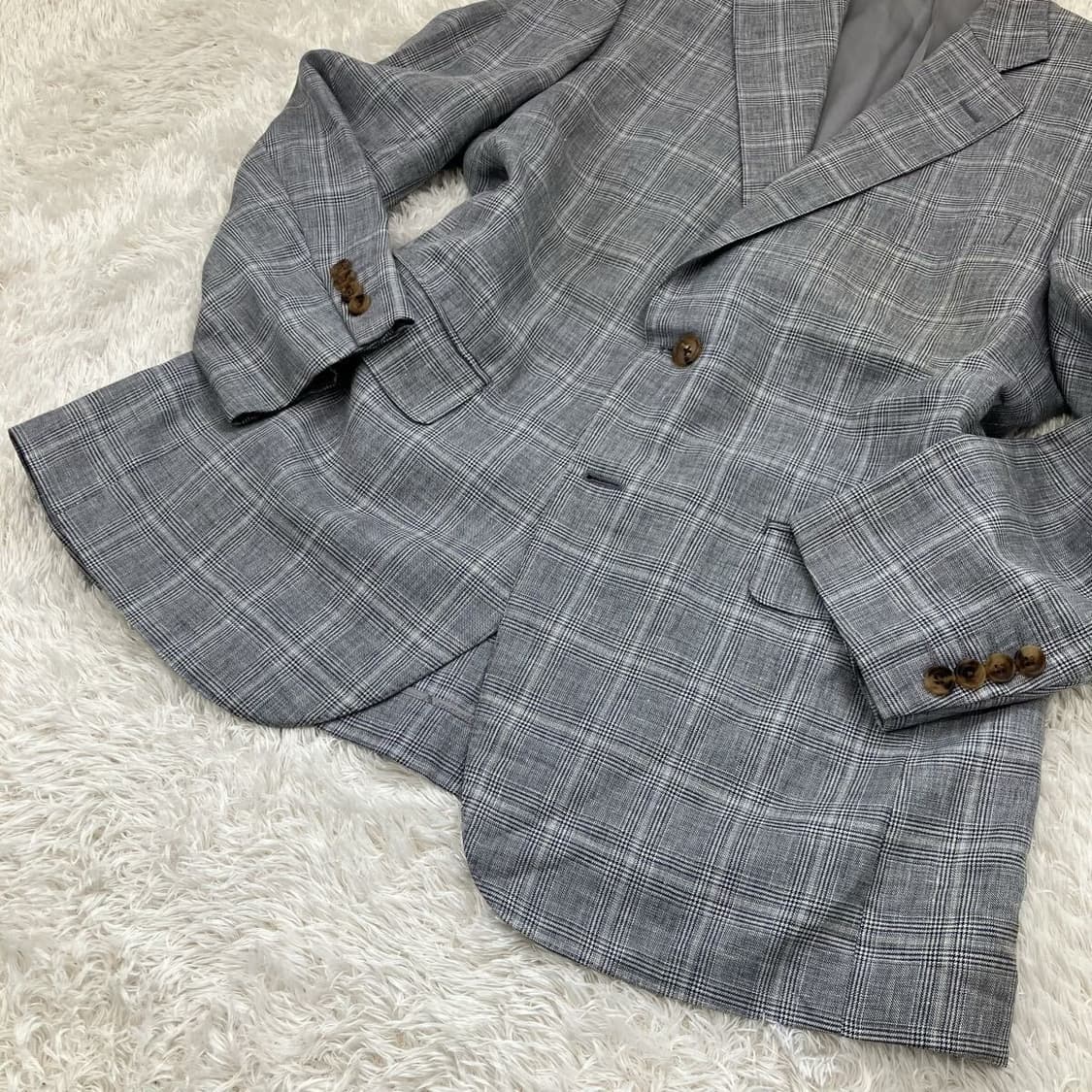 [택포] 아쿠아스큐텀 울 실크 린넨 체크 패턴 남성 자켓 상품이미지4