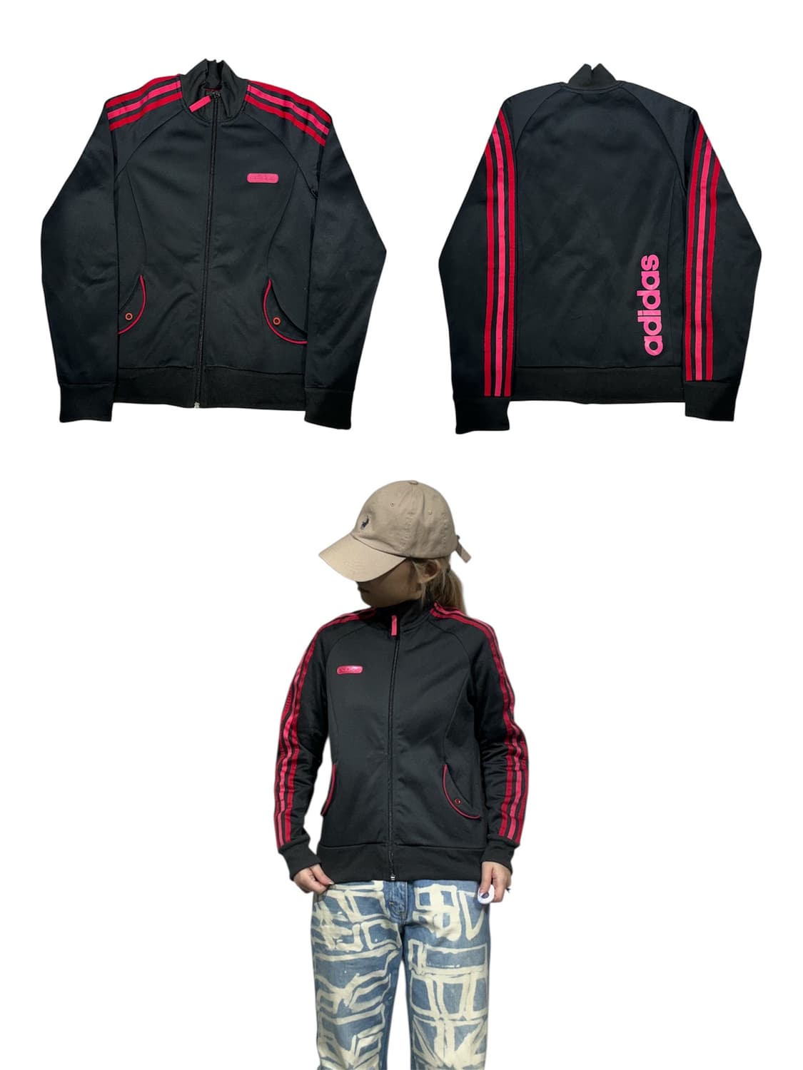 아디다스 블랙 핑크 삼선 스펠아웃 트랙탑 져지 L 상품이미지1