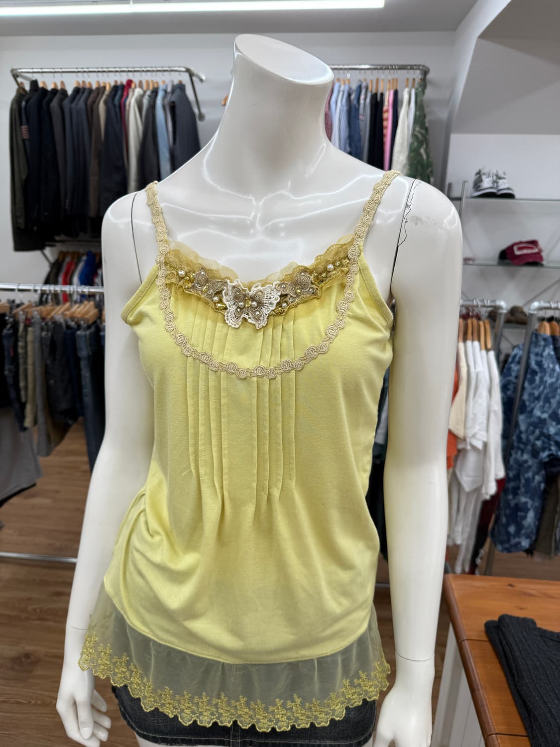 빈티지 Axes Femme 옐로우 레이스 슬리브리스 상품이미지2