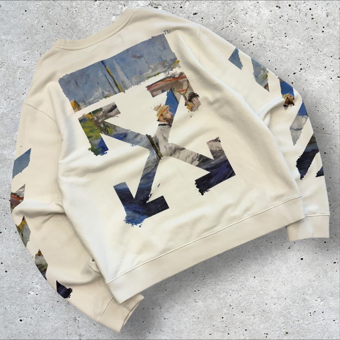 [2XL] 오프화이트 유화 페인팅 애로우 맨투맨 티셔츠 C716 상품이미지1