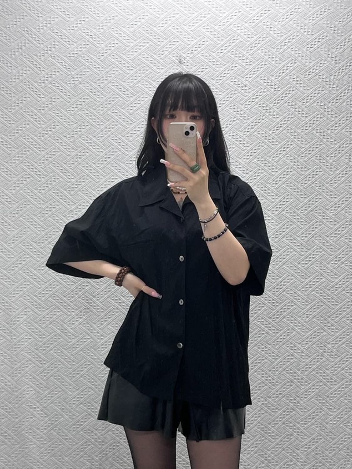 쿠어 캐주얼 모던시크 올블랙 오버핏 반팔 셔츠 110 C12268 상품이미지2