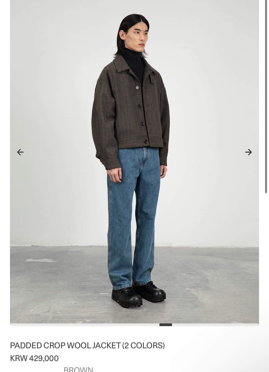 아모멘토 패디드 울 스트라이프 자켓 브라운 l 상품이미지1